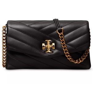 BRAND NEW Tory Burch Kira Chevron Chain Wallet, Black and Gold